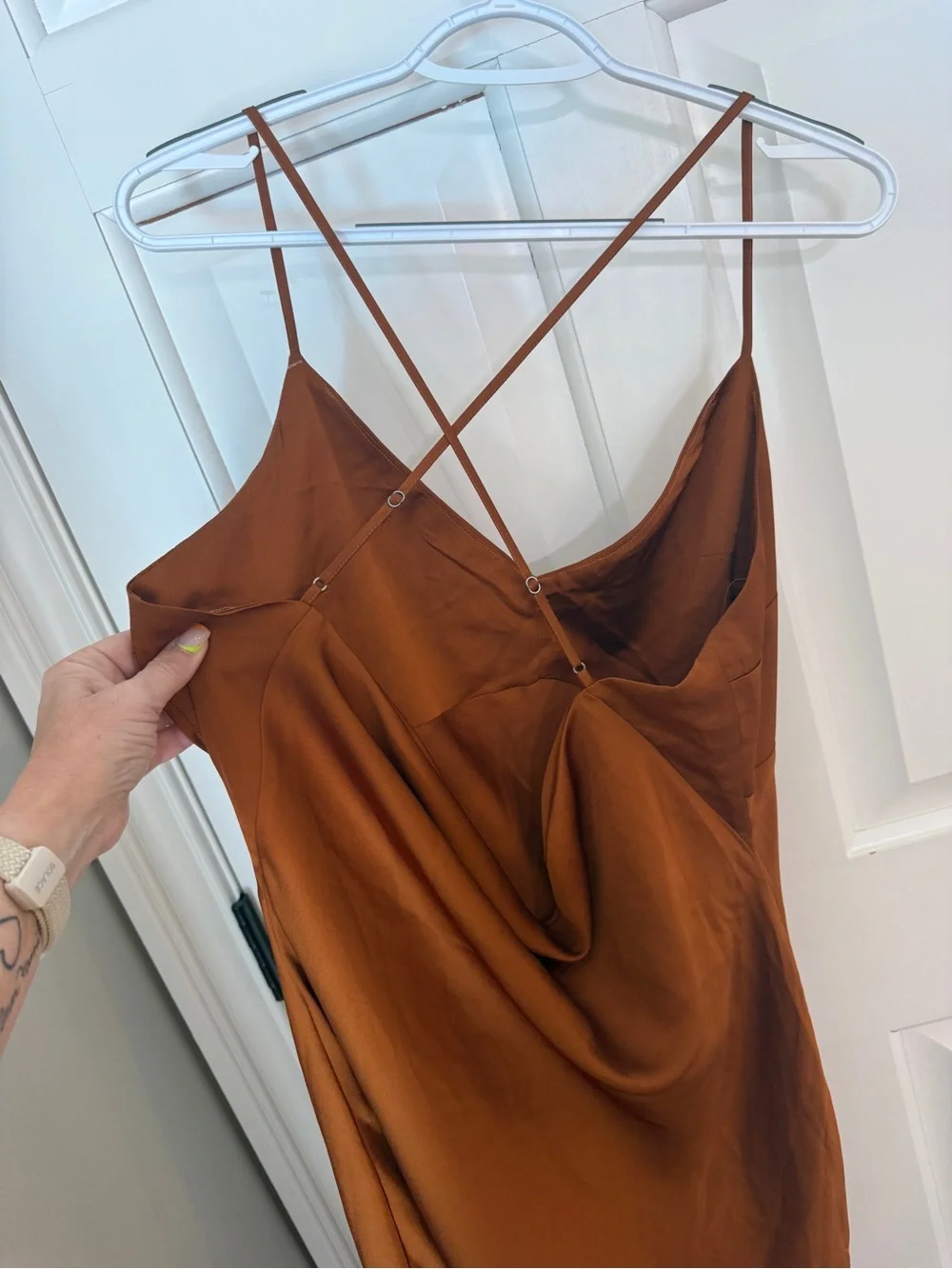 Abercrombie & Fitch Rust Satin Cross Back Maxi Dress Sz L 25967